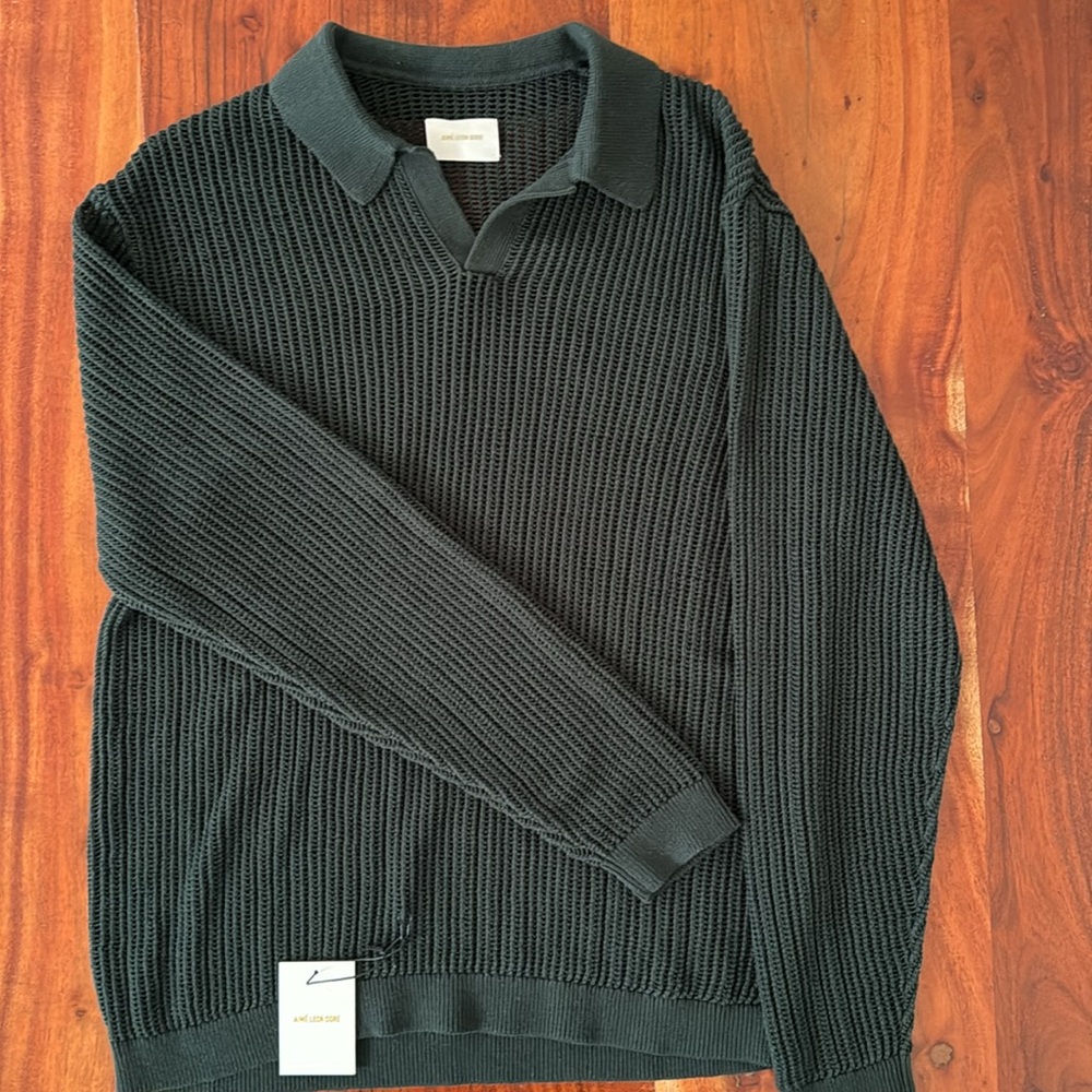 Aime Leon Dore. Longe sleeve mesh knit polo. Green. Perfecttttttt